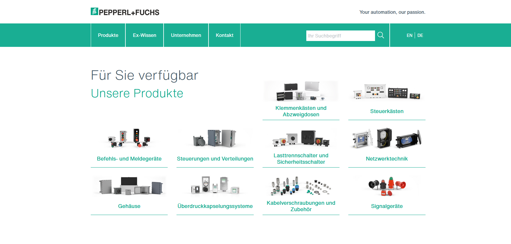 Bildausschnitt der Webseite von Pepperl+Fuchs-Explosion