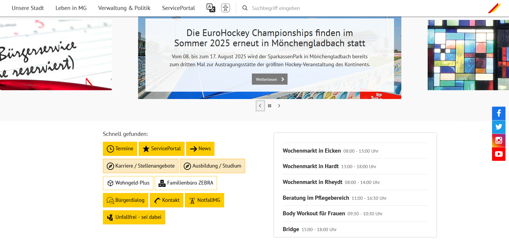 Bildausschnitt der Webseite von der Stadt Mönchengladbach