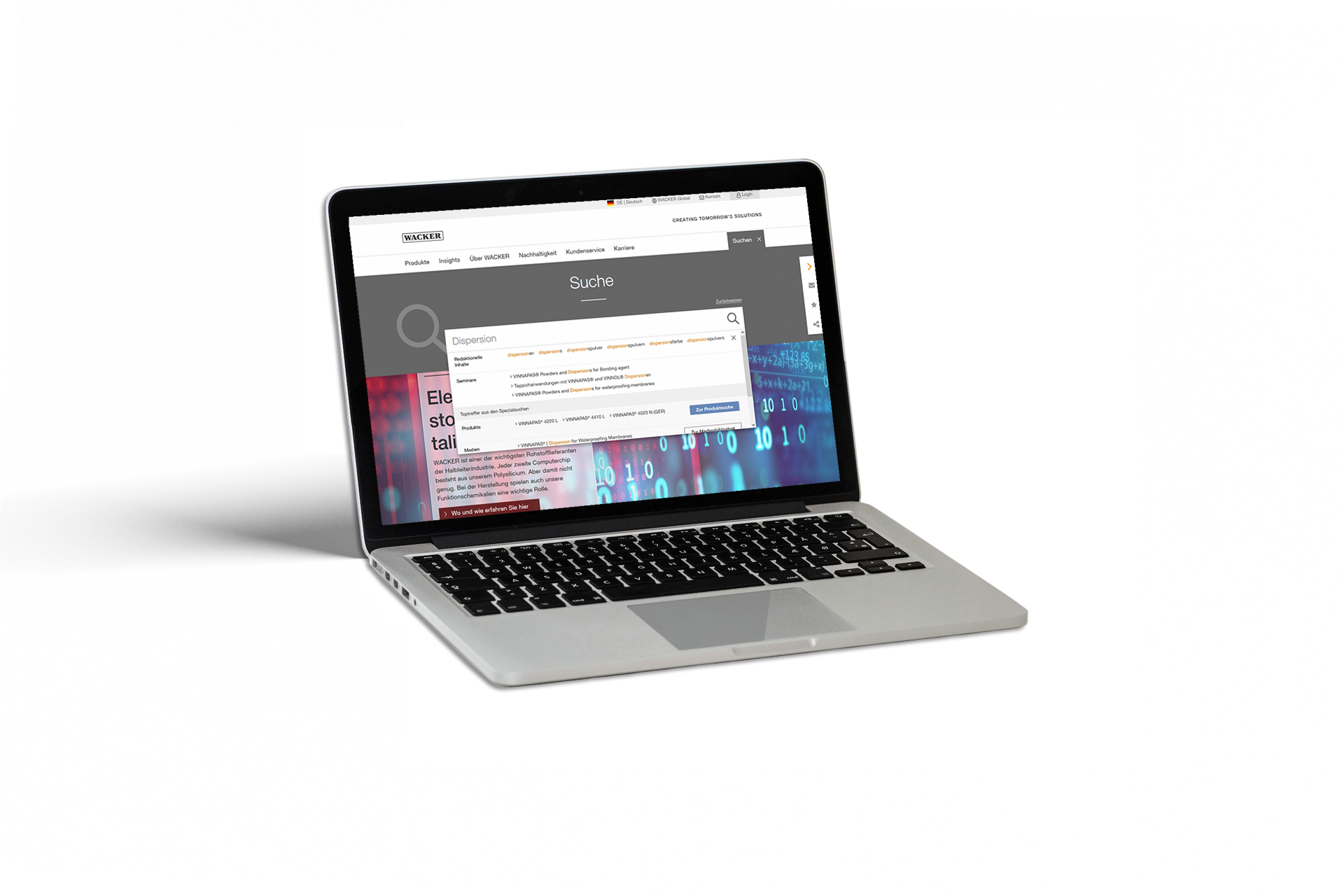 Screenshot der Wacker.com Webseite