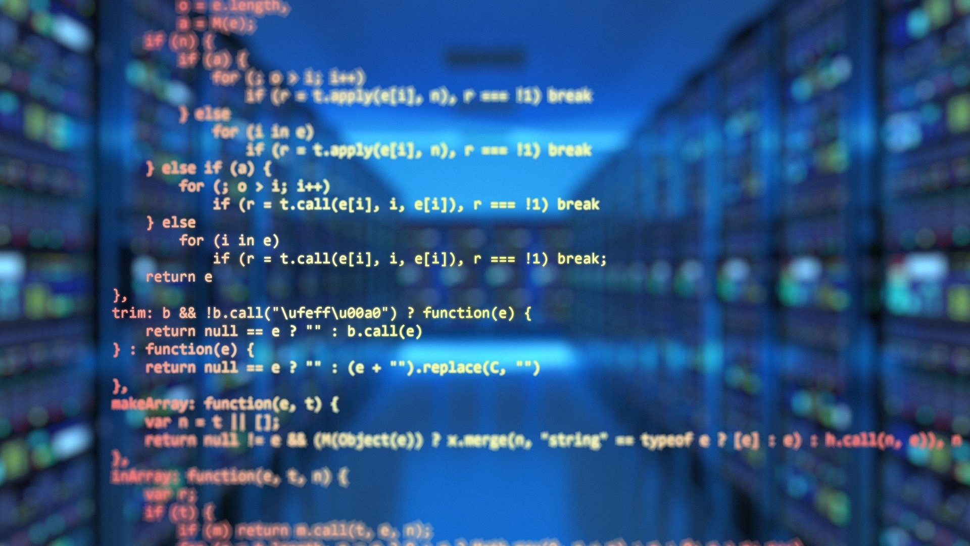 Programming code on a diffuse background 
