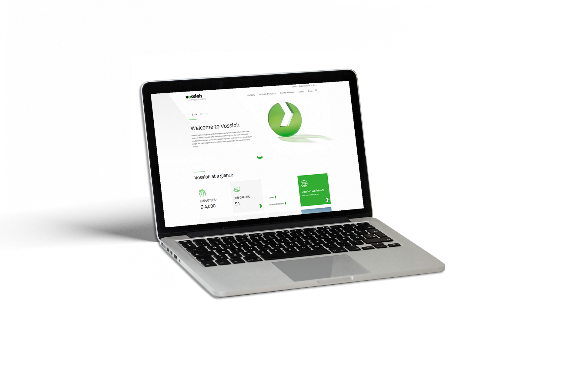Screenshot der Web-Plattform der Vossloh AG
