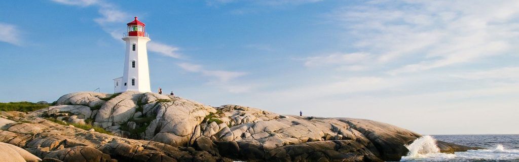 Lighthouse on a rock, right by the sea 