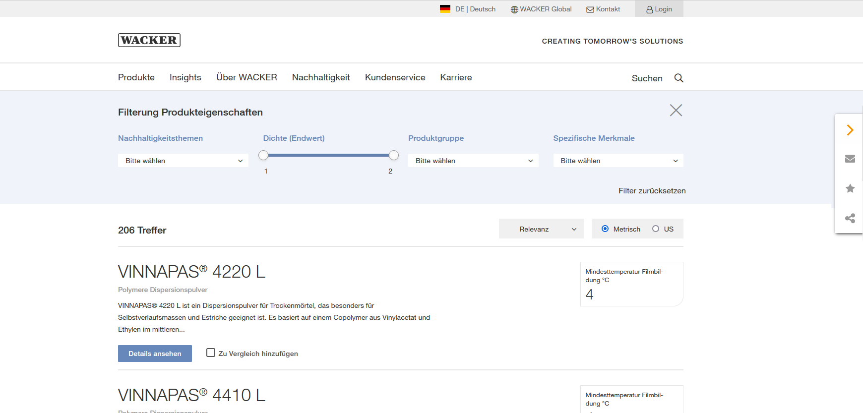 Bildausschnitt der Wacker Onsite Search