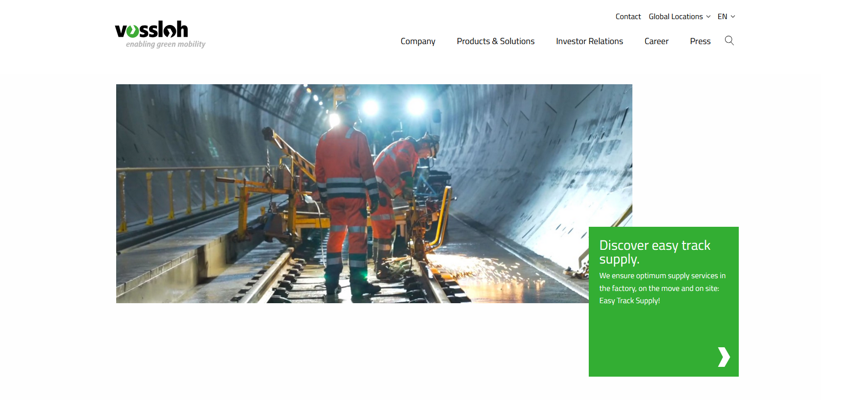 Bildausschnitt der Webseite der Vossloh AG Webseite
