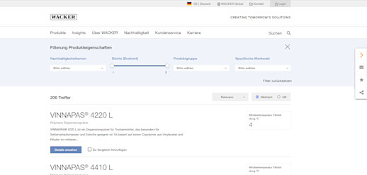 Bildausschnitt der Wacker Onsite Search